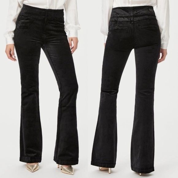NWT Paige HR Lou Lou Velvet Wide Clean Front Flare Leg Pants Black Overdye 27 - Picture 1 of 13